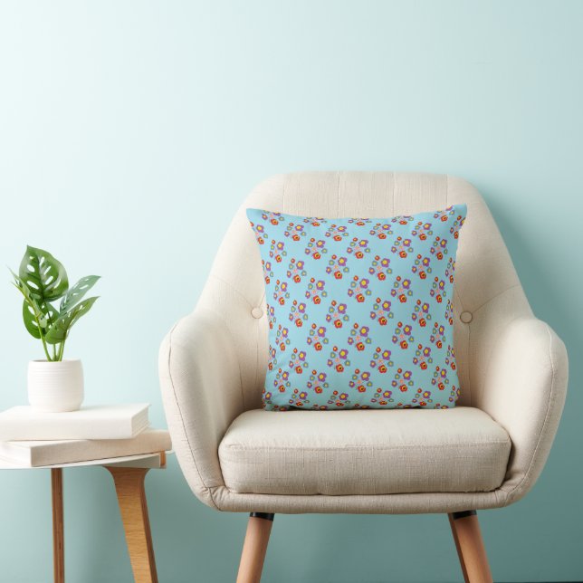 Ladybugs and Flowers Light Blue Pattern Cushion (Chair)