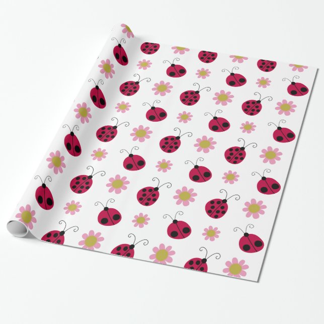 Ladybugs and Flowers Wrapping Paper (Unrolled)