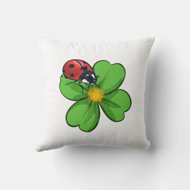 Ladybugs and Green Leaves Nature Illustration Past Cushion (Back)