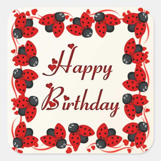 Ladybugs and hearts square sticker (Front)