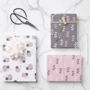Ladybugs and Leaves Wrapping Paper Set of 3