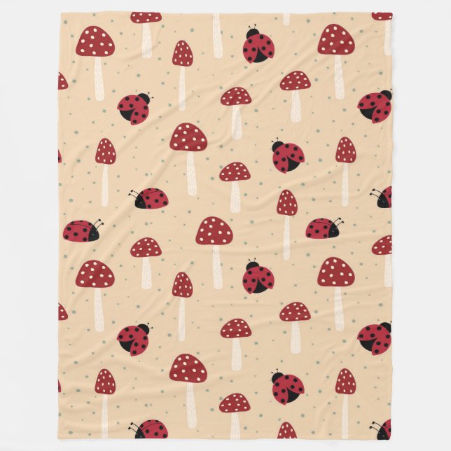 Ladybugs and Red Mushrooms Fleece Blanket (Front)