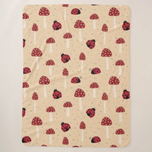 Ladybugs and Red Mushrooms Sherpa Blanket