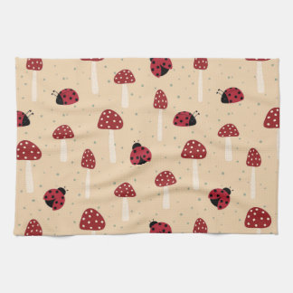 Ladybugs and Red Mushrooms Tea Towel