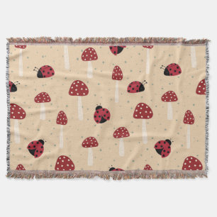 Ladybugs and Red Mushrooms Throw Blanket