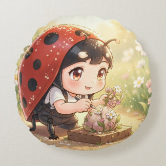 Ladybugs and the Hidden Nectar Kingdom.1 Round Cushion