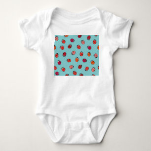 Ladybugs, blue background, charming seamless patte baby bodysuit