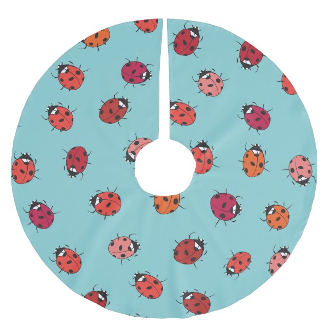 Ladybugs, blue background, charming seamless patte brushed polyester tree skirt (Front)