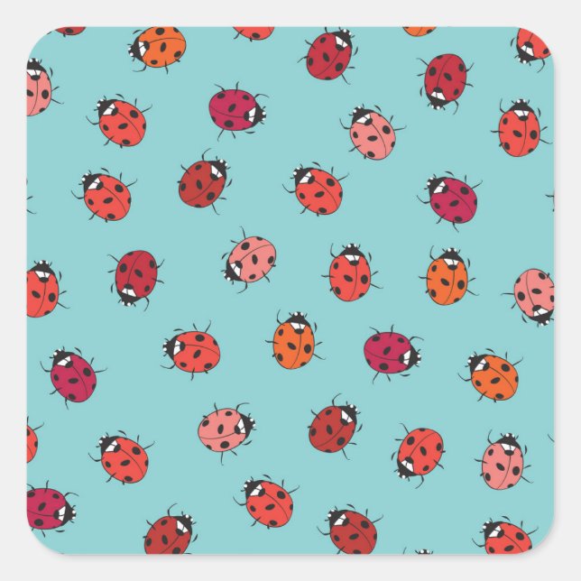 Ladybugs, blue background, charming seamless patte square sticker (Front)