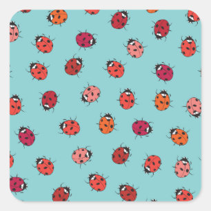 Ladybugs, blue background, charming seamless patte square sticker