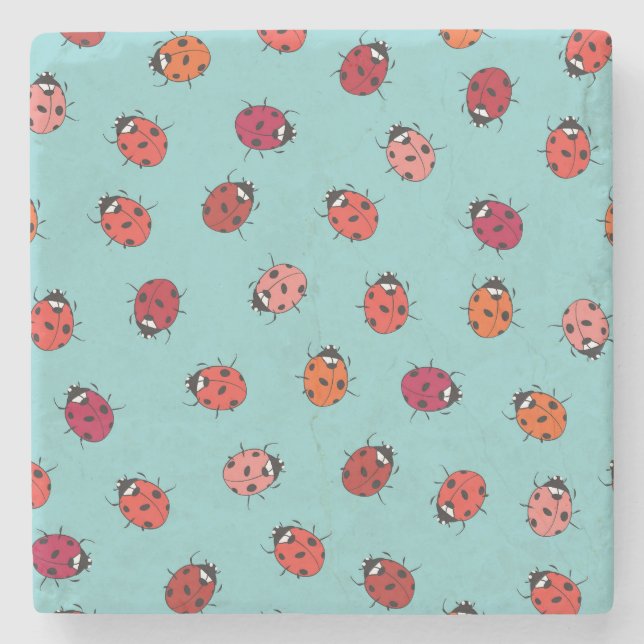 Ladybugs, blue background, charming seamless patte stone coaster (Front)