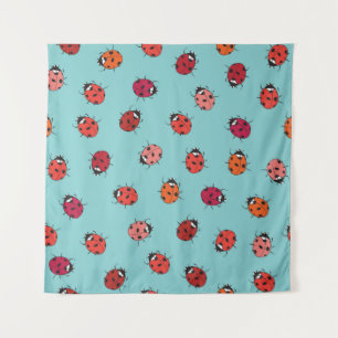 Ladybugs, blue background, charming seamless patte tapestry