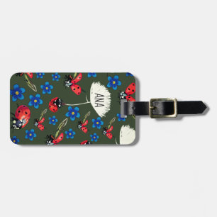 Ladybugs Blue flowers Personalised Luggage Tags