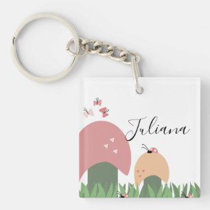 Ladybugs, Butterflies and Mushrooms Script Name Key Ring