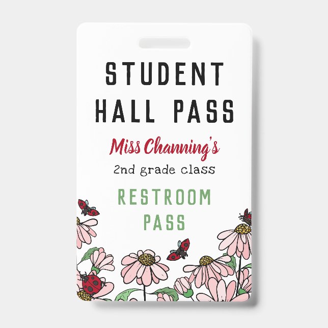 Ladybugs & Daisies Student Hall Pass ID Badge (Front)