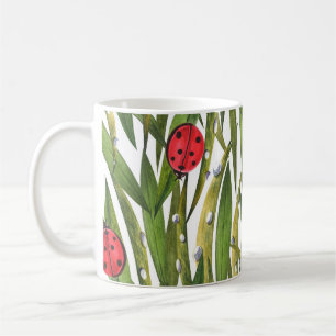 Ladybugs: daisy background watercolor pattern. coffee mug