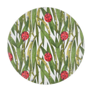Ladybugs: daisy background watercolor pattern. cutting board