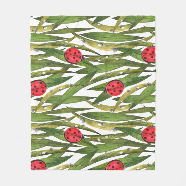 Ladybugs: daisy background watercolor pattern. fleece blanket (Front)