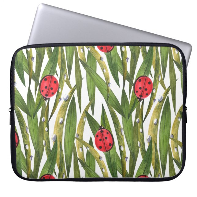 Ladybugs: daisy background watercolor pattern. laptop sleeve (Front)