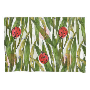 Ladybugs: daisy background watercolor pattern. pillowcase