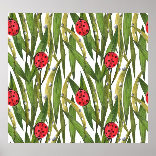 Ladybugs: daisy background watercolor pattern. poster (Front)