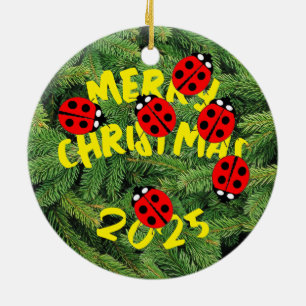 Ladybugs Everywhere Two Sided Ornament with Year