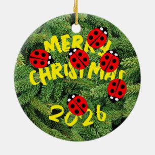 Ladybugs Everywhere Two Sided Ornament with Year
