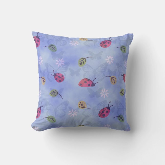 Ladybugs Flowers and Leaves Cushion (Front)