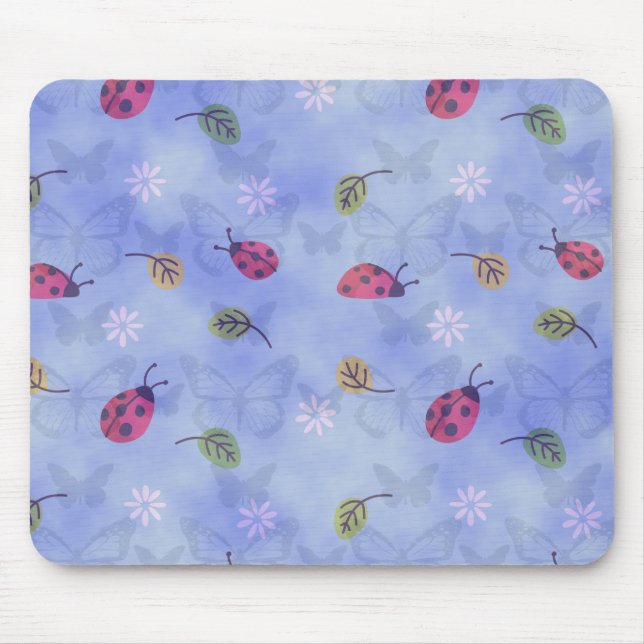 Ladybugs Flowers and Leaves Mouse Pad (Front)