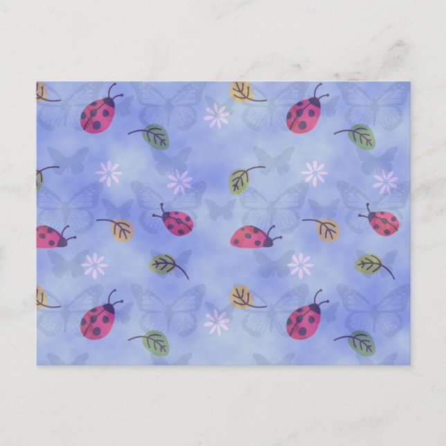 Ladybugs Flowers and Leaves Postcard (Front)
