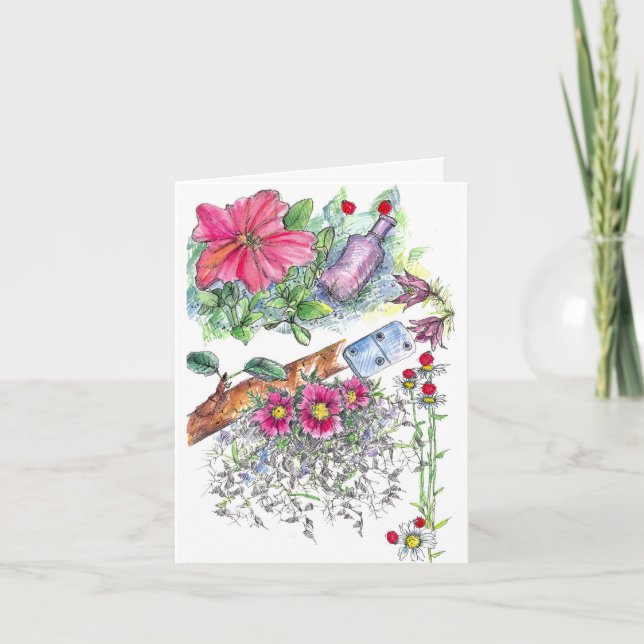 Ladybugs Flowers Domino Nature Sketchbook Card (Front)