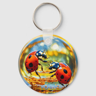 Ladybugs in a drop of water key ring