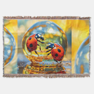 Ladybugs in a drop of water throw blanket