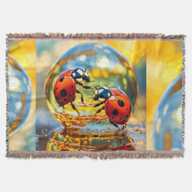 Ladybugs in a drop of water throw blanket (Front)