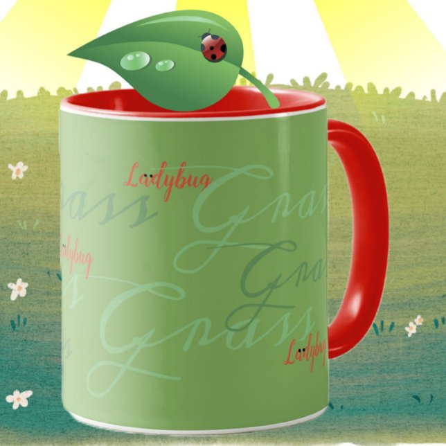 Ladybugs in the grass font art green red cute mug (Creator Uploaded)