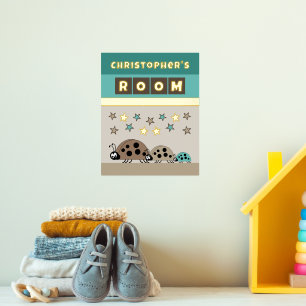 Ladybugs kid's room brown green nursery gold foil prints