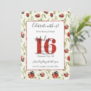 Ladybugs Leaves 16th Birthday Invitation