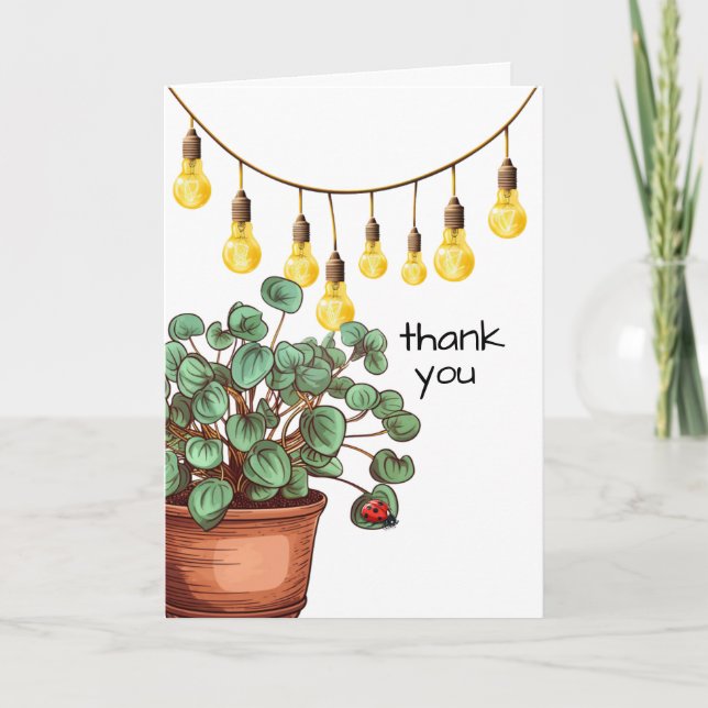 Ladybugs Lightbulbs and Plants Thank You Card (Front)