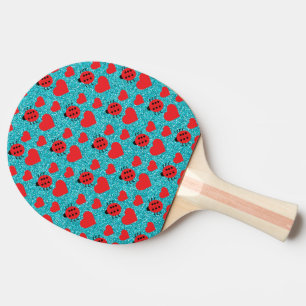 Ladybugs Lucky Insect Red Hearts Black Polka Dots Ping Pong Paddle