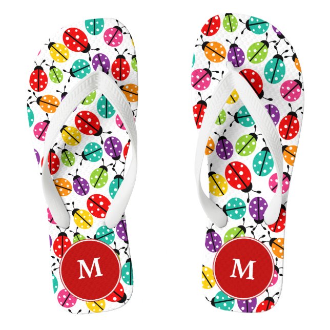 Ladybugs Monogrammed Flip-flops Thongs (Footbed)
