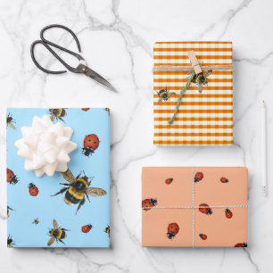Ladybugs n Bees Summer Birthday Wrapping Paper