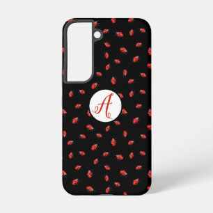 Ladybugs On Black Pattern With Initials Samsung Galaxy Case