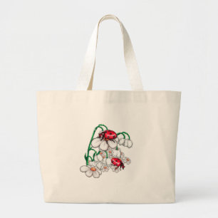 ladybugs on flors large tote bag