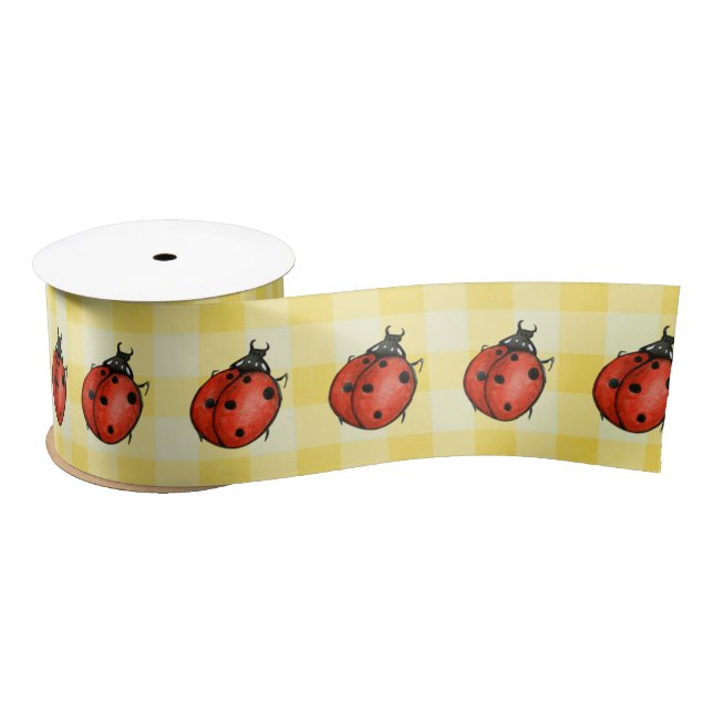 Ladybugs On Gingham Satin Ribbon (Spool)