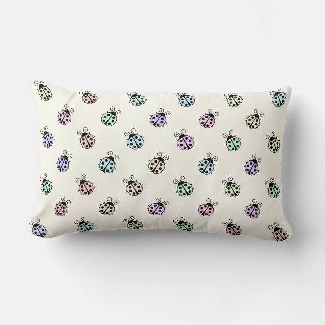 Ladybugs Pastel Multicolor Pattern on Yellow Lumbar Cushion (Front)
