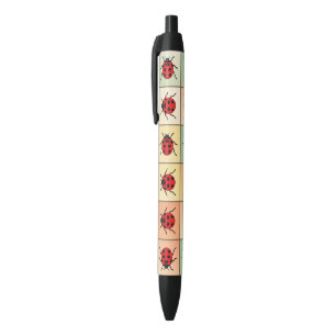 Ladybugs pattern black ink pen