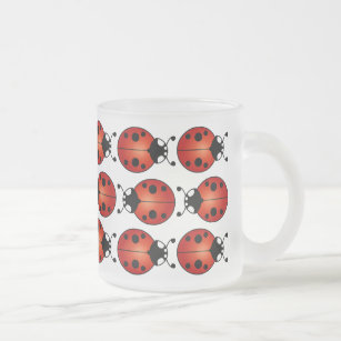 Ladybugs Pattern Lucky Ladybirds Red Orange Black Frosted Glass Coffee Mug