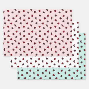 Ladybugs Pattern Pink White Turquoise Wrapping Paper Sheet