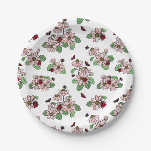 Ladybugs & Pink Daisies Pattern Paper Plate