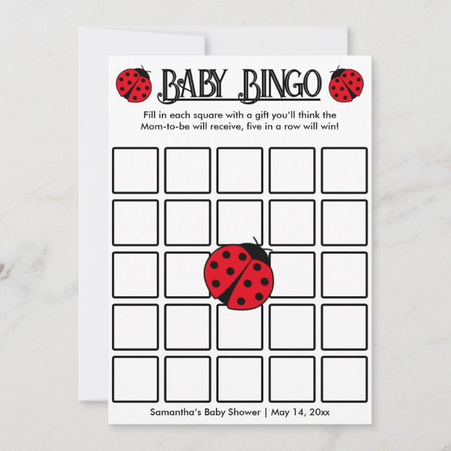 Ladybugs retro polka dots, Baby bingo game card (Front)
